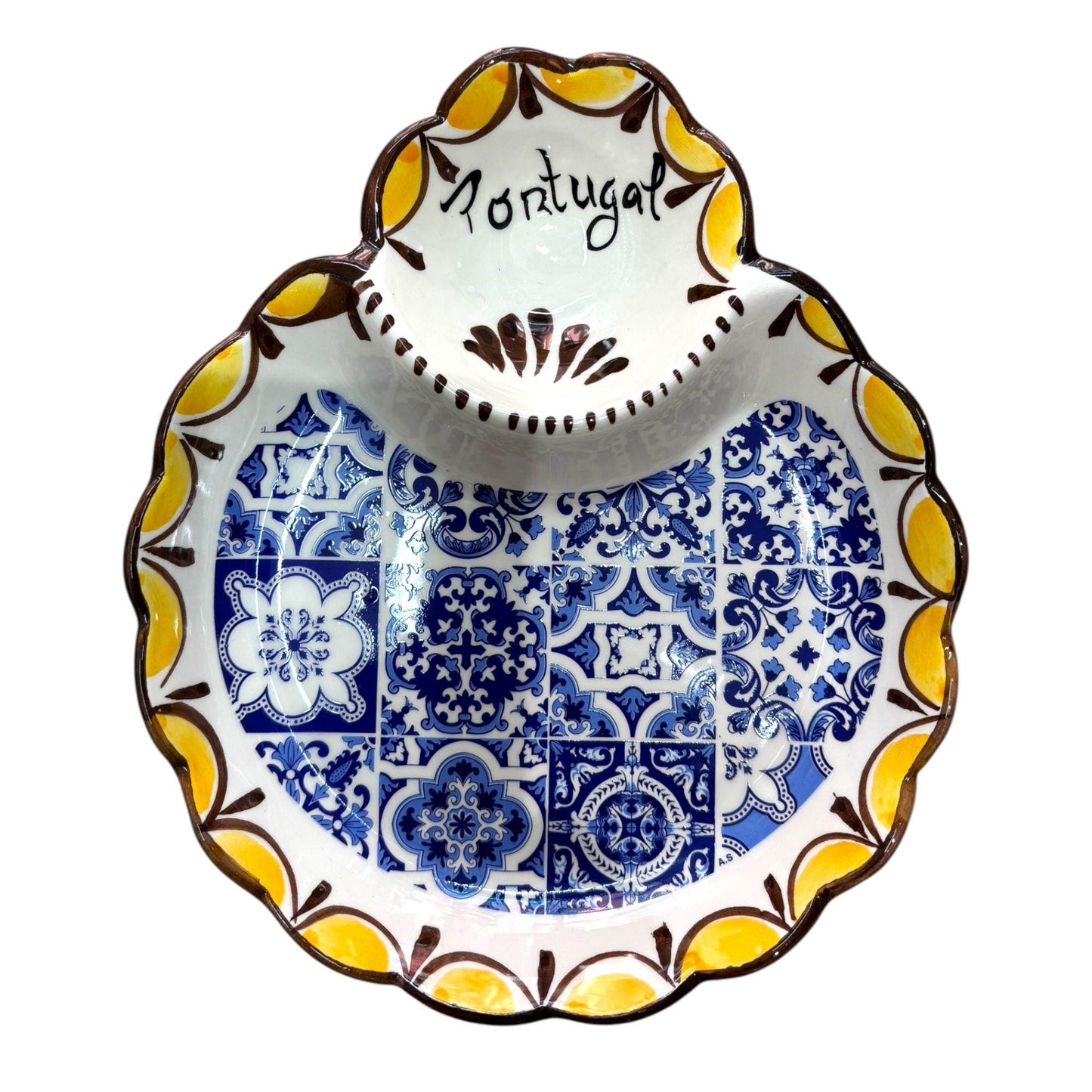 Portugal Hand Painted Pottery Big Dish/Tray  - Ceramic Dish Plate Tray for Appetizers, Olives, Sauces & Salad  7.2 x 6.1