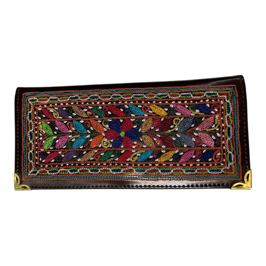 Authentic Balochi Sindhi Handmade Embroidered Mirror Work Leather Clutch Bag Wallets Beautiful Souvenir from Pakistan