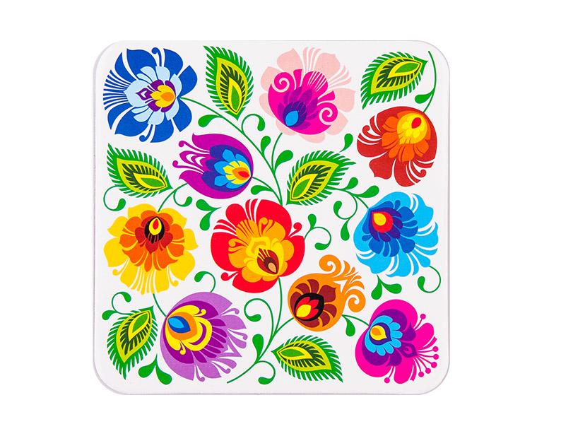 Floral Cork Pads Tea Coffee Coasters with Poland Folk Art Designs Table Decorations from Poland - Set of 4