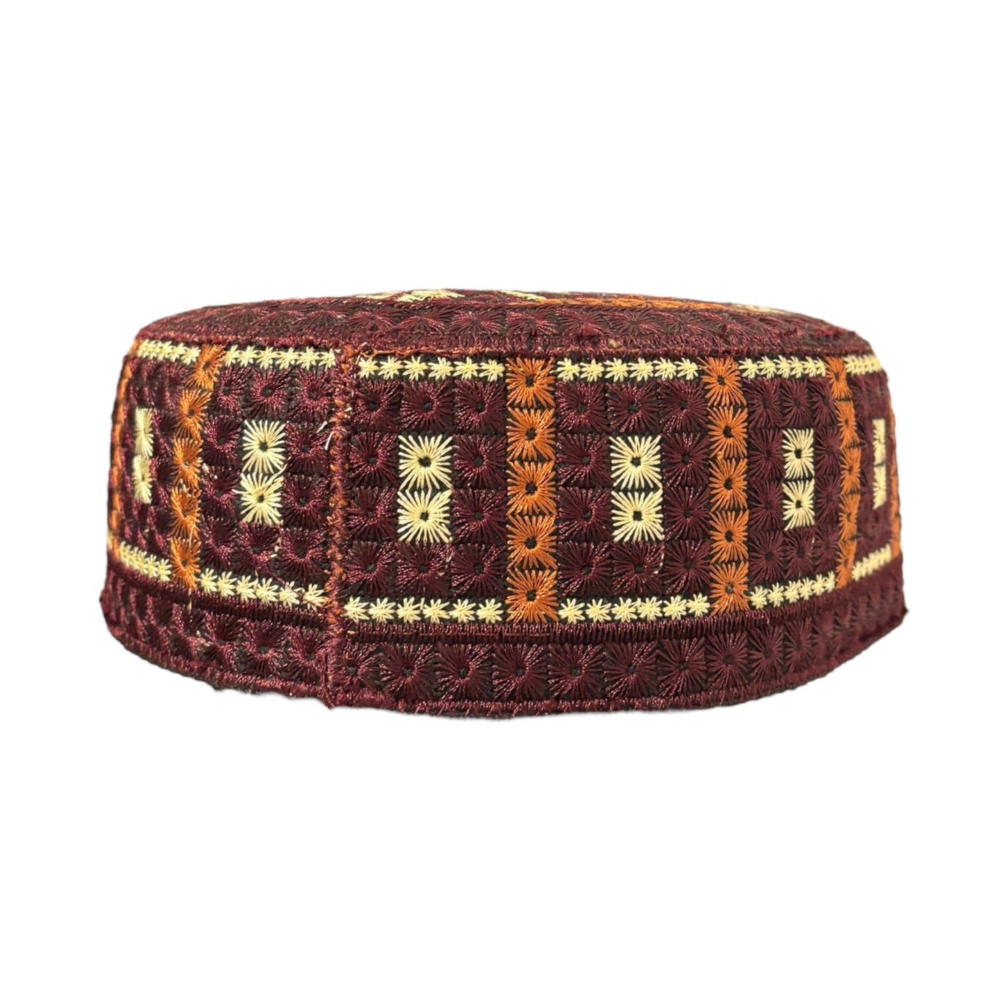 Turkish Kufi Sufi Artist Sindhi Balochi Topi - Trendy Colorful Topi - Handmade Embroidery Round Hat with Tiny Holes (Size 58 cm)