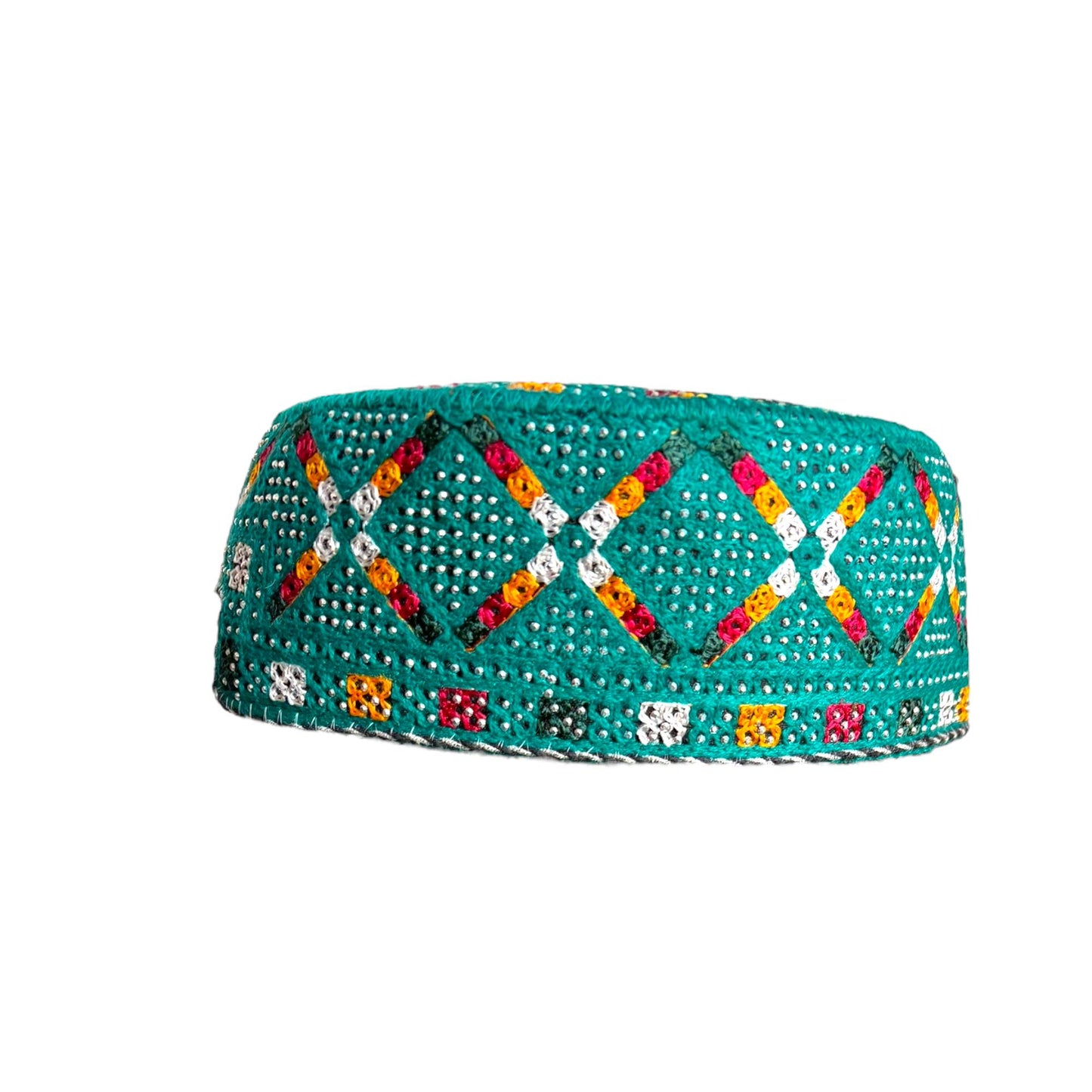 Sindhi Kufi Sufi Artist Topi - Trendy Vibrant Hat - Handmade Embroidery Front Cut Cap - Square with Sequence Work - (55 to 57 cm)