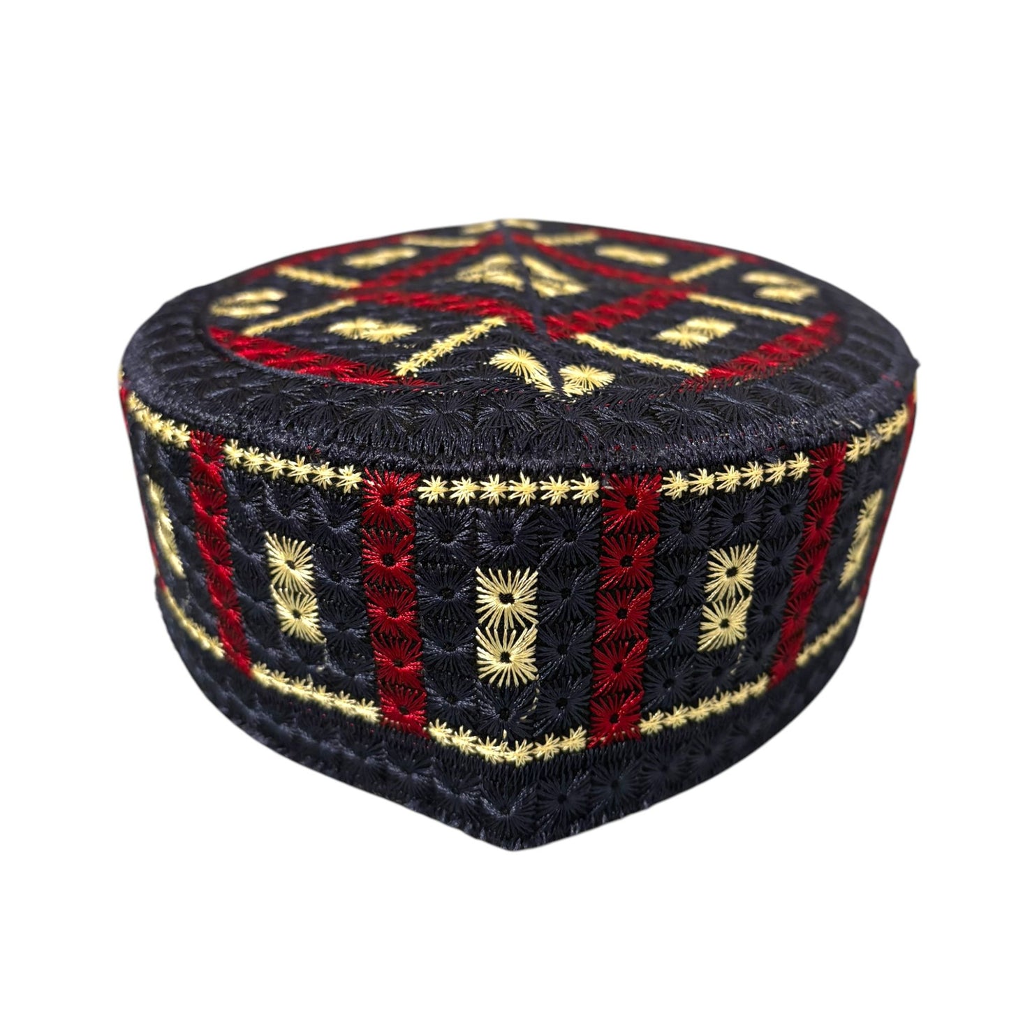 Turkish Kufi Sufi Artist Sindhi Balochi Topi - Trendy Colorful Topi - Handmade Embroidery Round Hat with Tiny Holes (Size 58 cm)