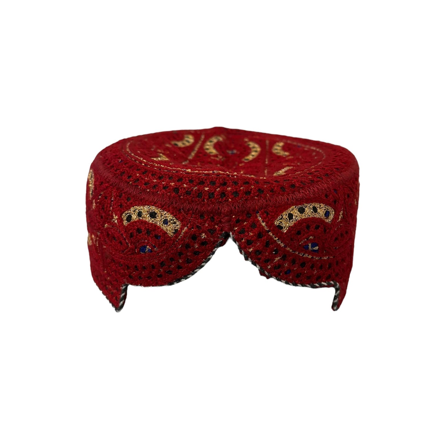 Sindhi Kufi Sufi Artist Topi - Trendy Unisex Hat - Handmade Embroidery Front Cut Cap - Golden Arch Pattern - (55 to 58 cm)