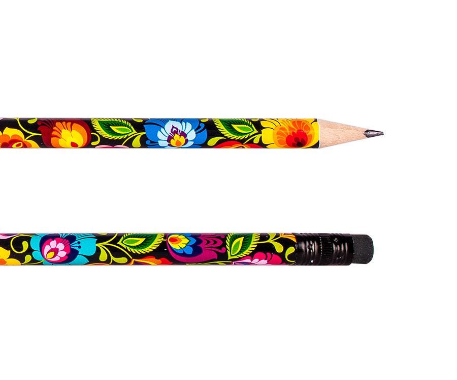 Pencils with Eraser Poland Folk Stylized Decorations Pencils with Vivid Colors and Interesting Compositions (Set of 9 Pencils)