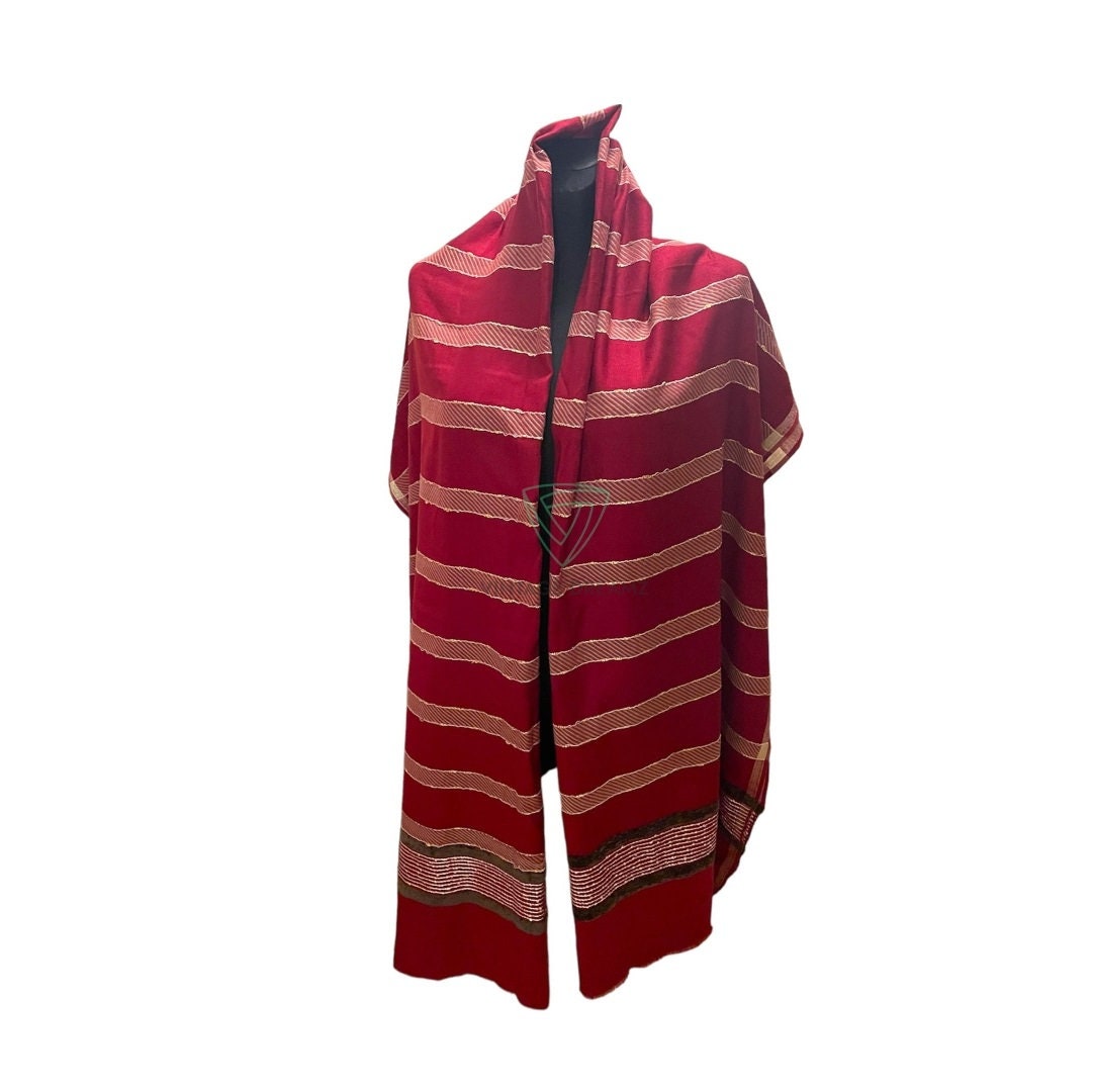 Woolen Shawls With Velvet Patch - Large Scarf for Women's & Girls ( L 82 x W 41 Inch )