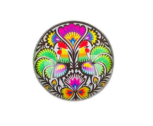 Round Glass & Ceramic Fridge Magnets Folk Patterns from Poland