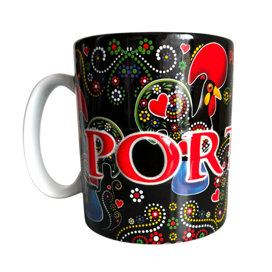 Portugal Azulejo Extra Big Coffee Mug with Embeded Letters - Portugese Pottery Ceramic Mugs - Beautiful Tourist Gift from Portugal (500 ml)
