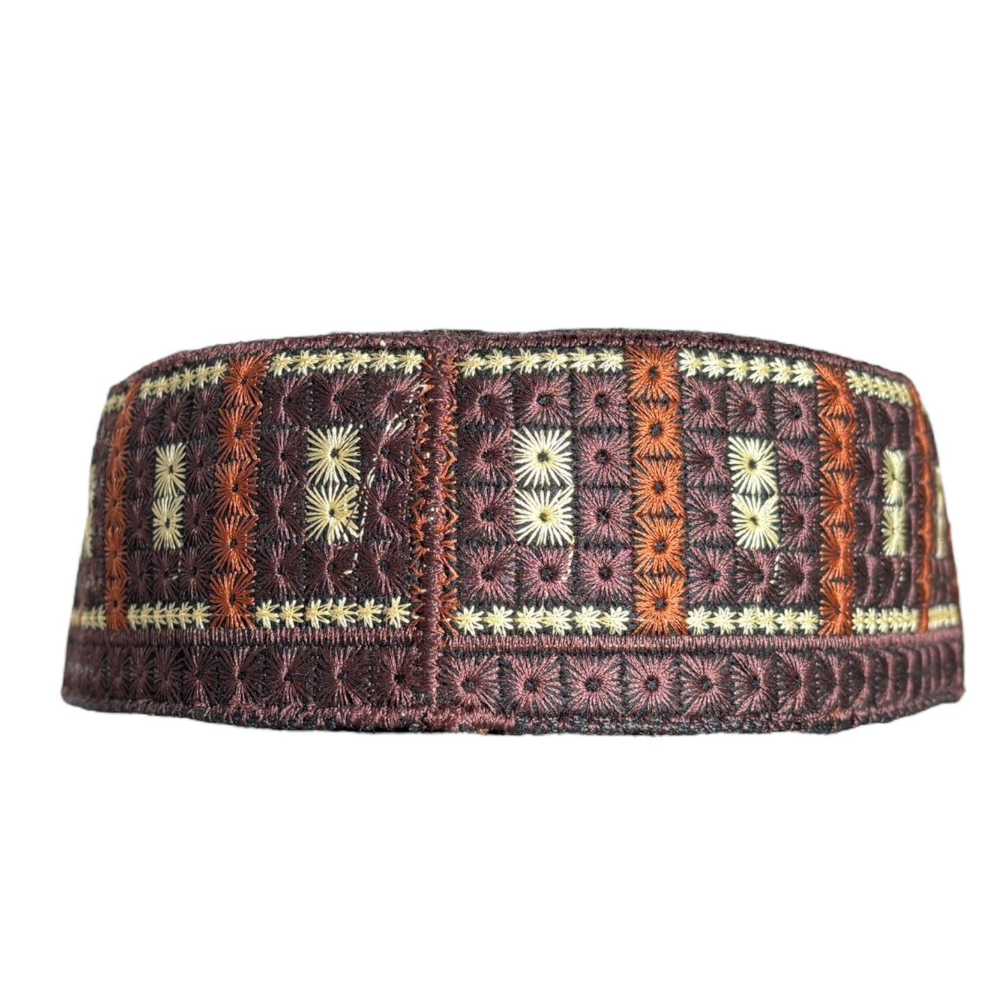 Turkish Kufi Sufi Artist Sindhi Balochi Topi - Trendy Colorful Topi - Handmade Embroidery Round Hat with Tiny Holes (Size 58 cm)