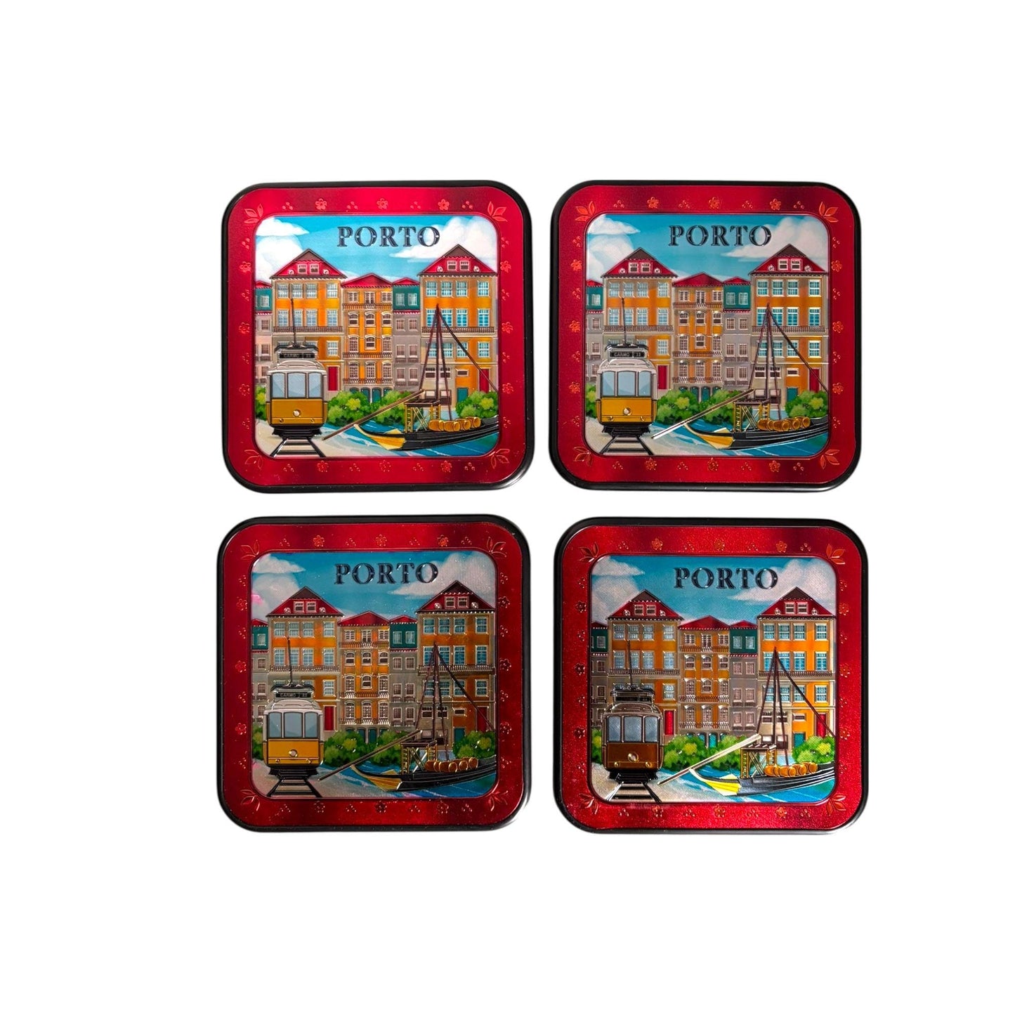 Acrylic Glossy Coffee Tea Coaster - Beautiful Designs & Monuments of Porto Portugal - Tourist Souvenir Gift from Portugal (Set of 4)