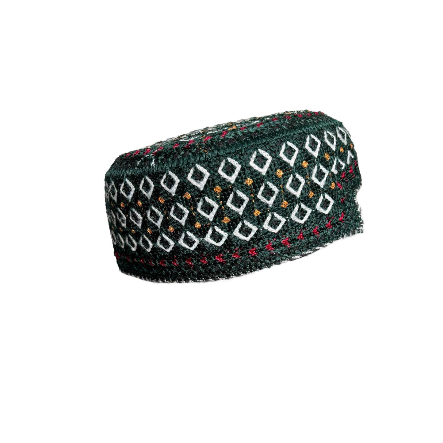 Sindhi Balochi Kufi Sufi Artist Topi - Trendy Hat - Handmade Embroidery Front Cut Cap - Diamond Gold Pattern - (55 to 57 cm)