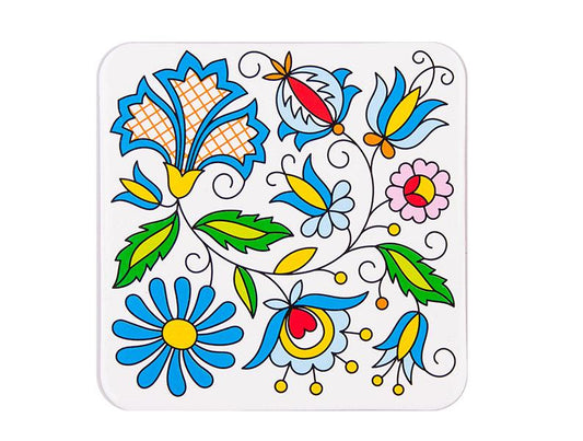 Floral Cork Pads Tea Coffee Coasters with Poland Folk Art Designs Table Decorations from Poland - Set of 4