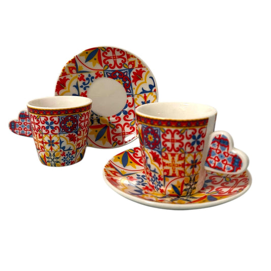 Portugal Azulejos Hand Painted Espresso Set of 2 Cups with Saucer , Tea Coffee Espresso Cups In Gift Box Beautiful Gift from Portugal