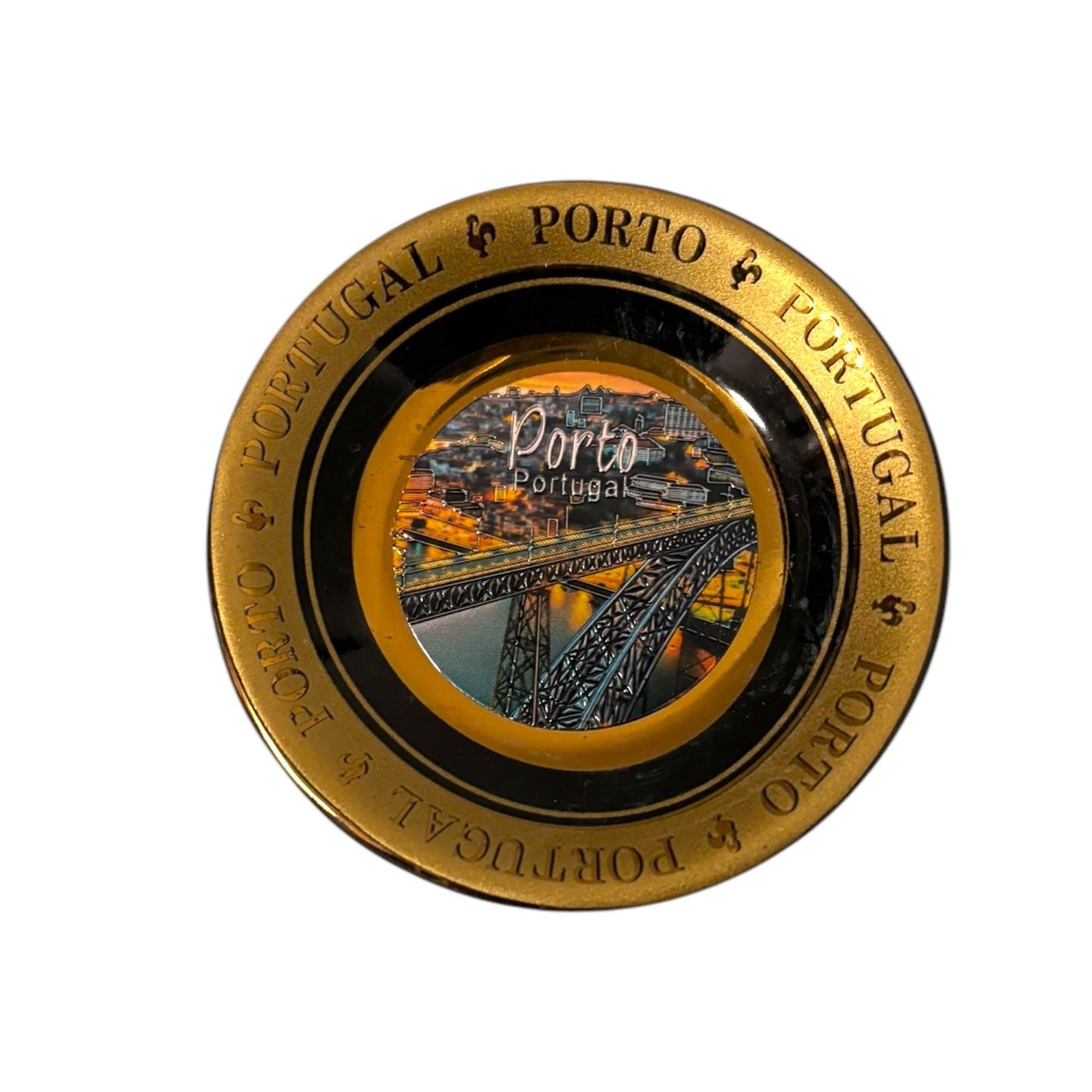 Portugal Ceramic Fridge Magnet: Gold Plated Portuguese Souvenir