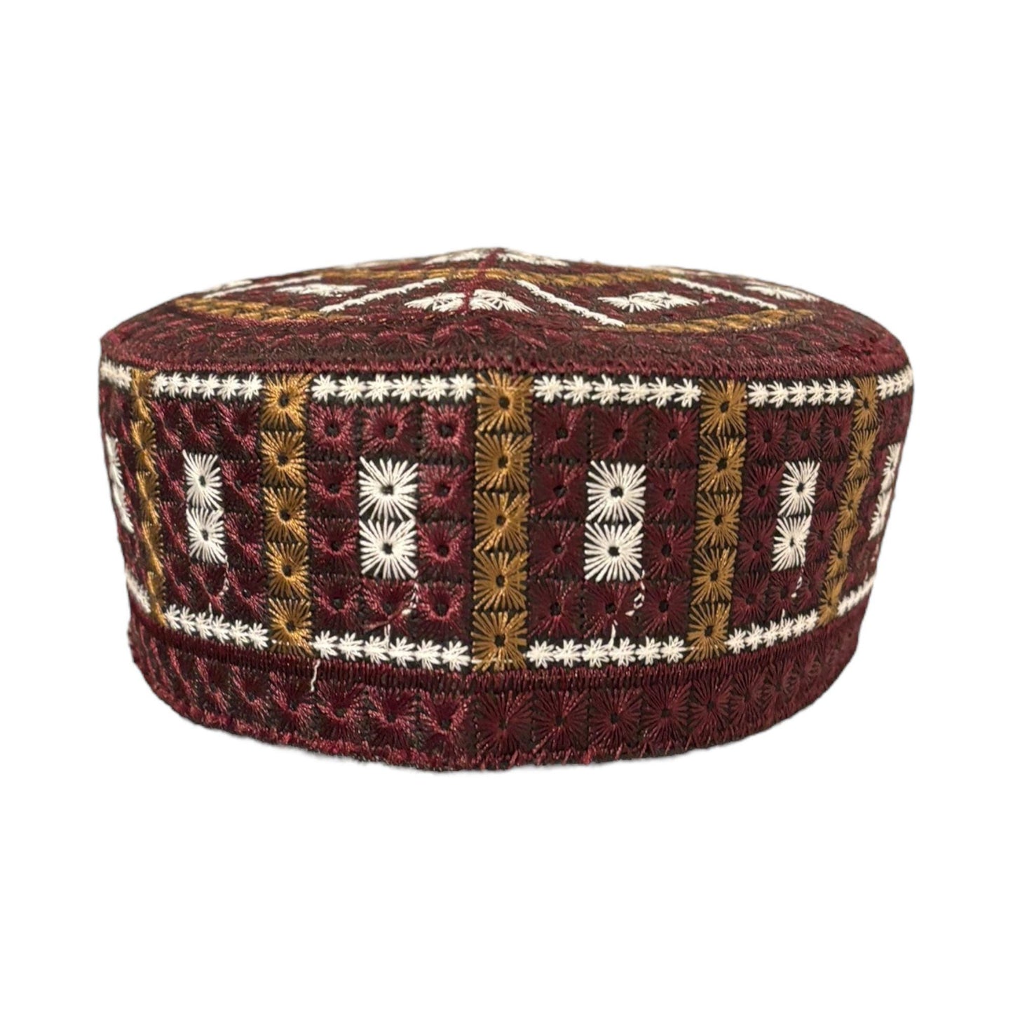 Turkish Kufi Sufi Artist Sindhi Balochi Topi - Trendy Colorful Topi - Handmade Embroidery Round Hat with Tiny Holes (Size 58 cm)