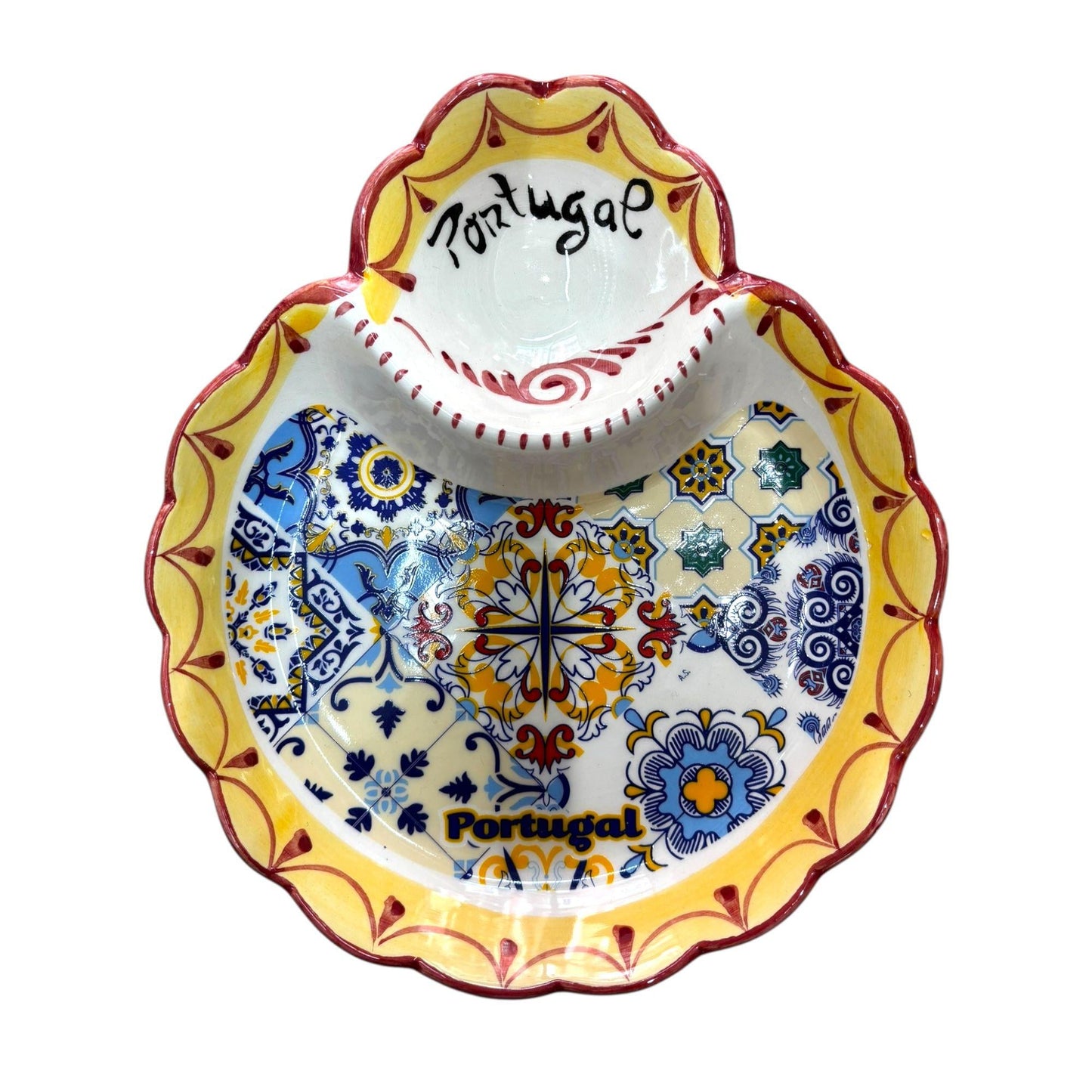 Portugal Hand Painted Pottery Big Dish/Tray  - Ceramic Dish Plate Tray for Appetizers, Olives, Sauces & Salad  7.2 x 6.1
