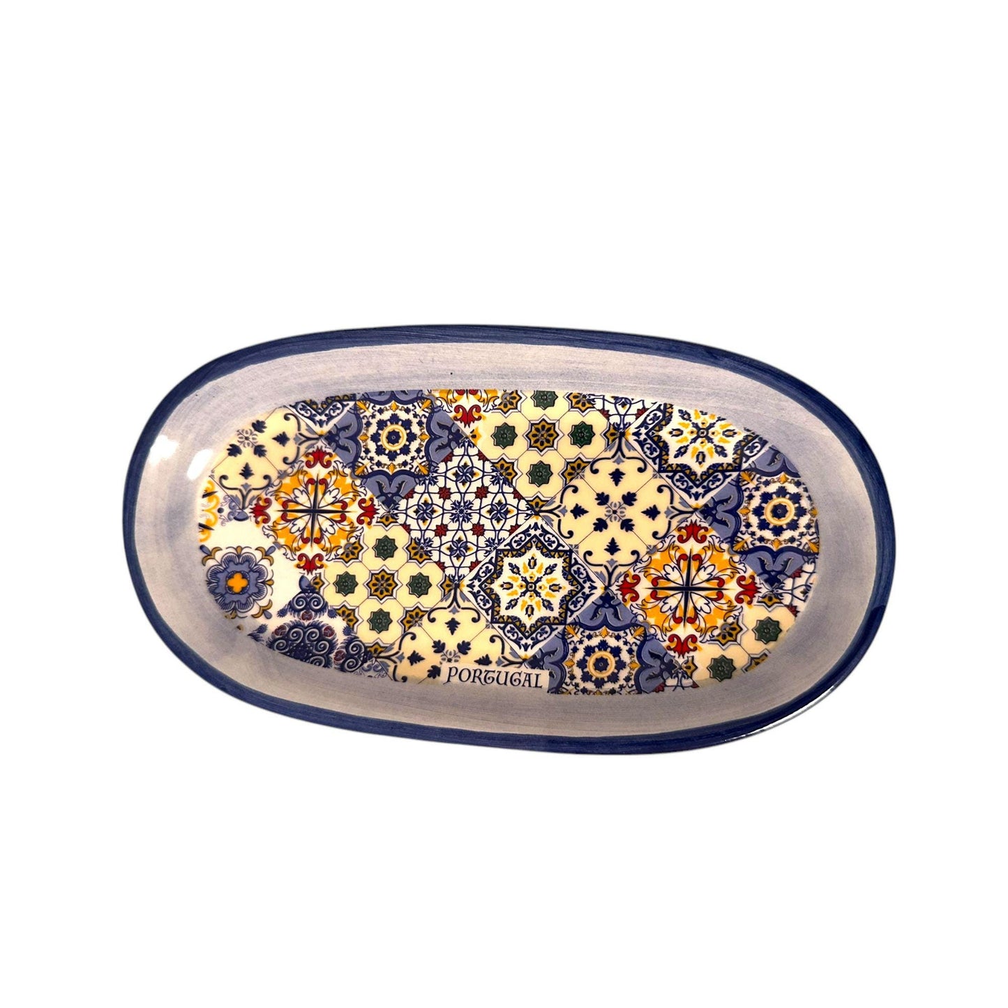 Portugal Hand Painted Pottery Round Shape 7 x 3.7 Inches - Ceramic Serving Tray for Olives Sauces Beautiful Gift Made In Portugal