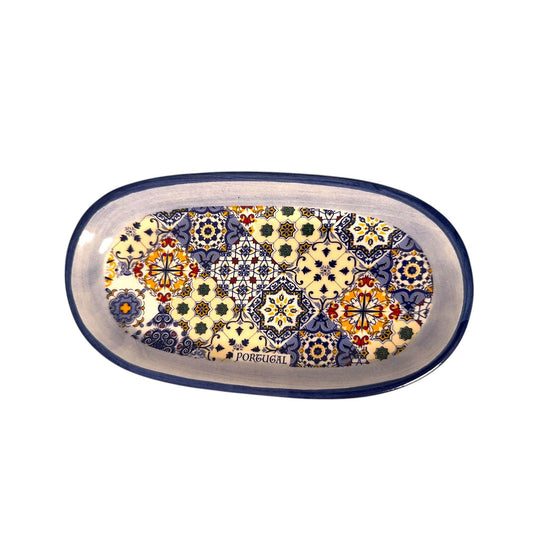 Portugal Hand Painted Pottery Round Shape 7 x 3.7 Inches - Ceramic Serving Tray for Olives Sauces Beautiful Gift Made In Portugal