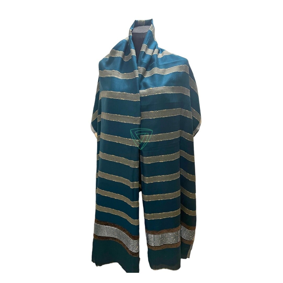 Woolen Shawls With Velvet Patch - Large Scarf for Women's & Girls ( L 82 x W 41 Inch )