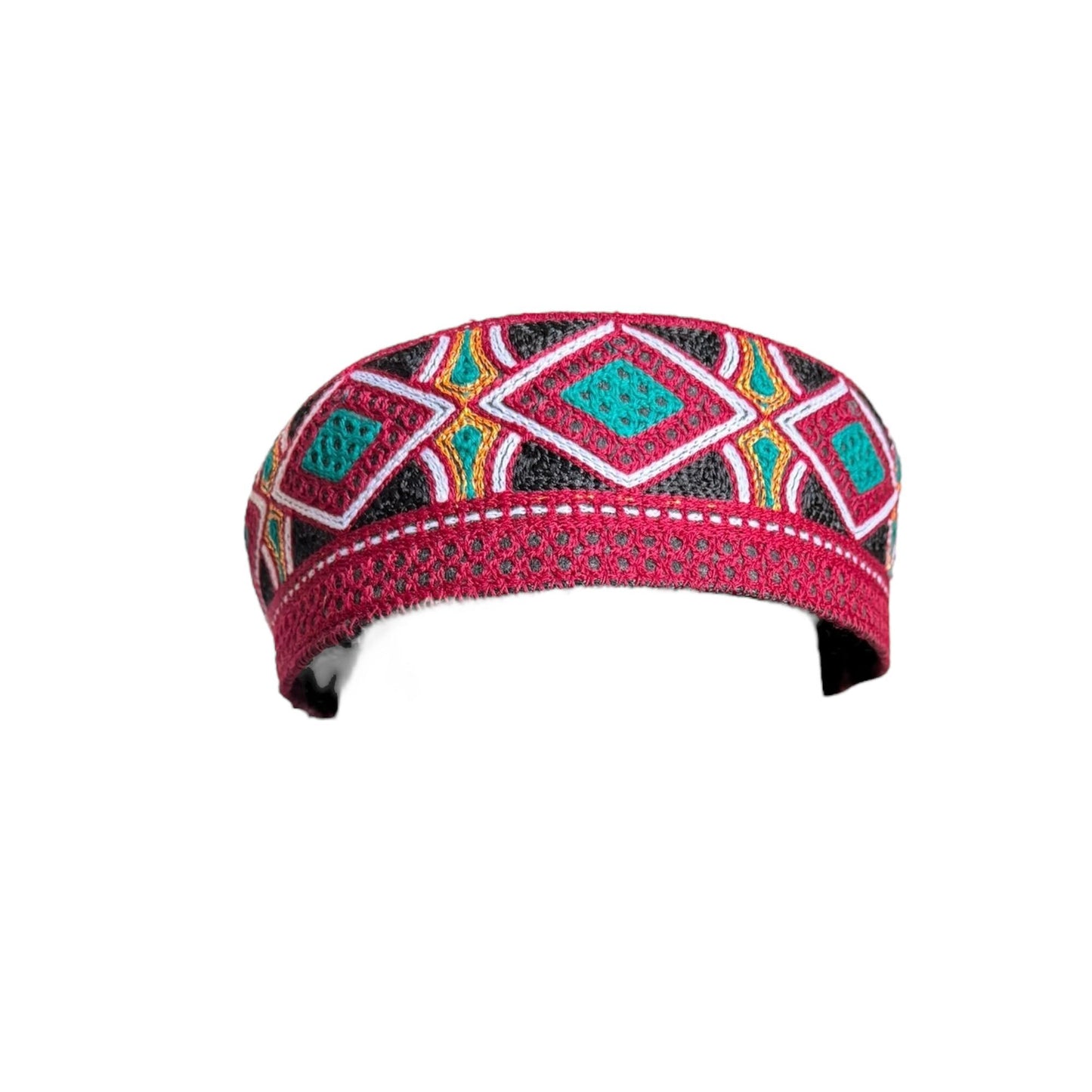 Kufi Sufi Artist Sindhi Balochi Topi - Trendy Traditional Vibrant Colorful Topi - Handmade Embroidery Round Hat (Size 55cm)