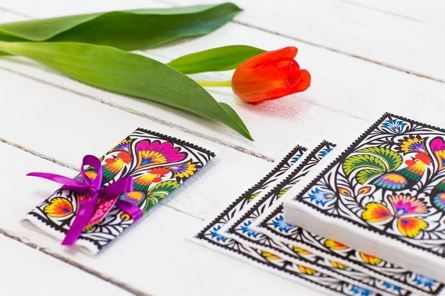 Polish Folk Art Paper Napkins: Floral Design, 3-Ply (Set of 20)