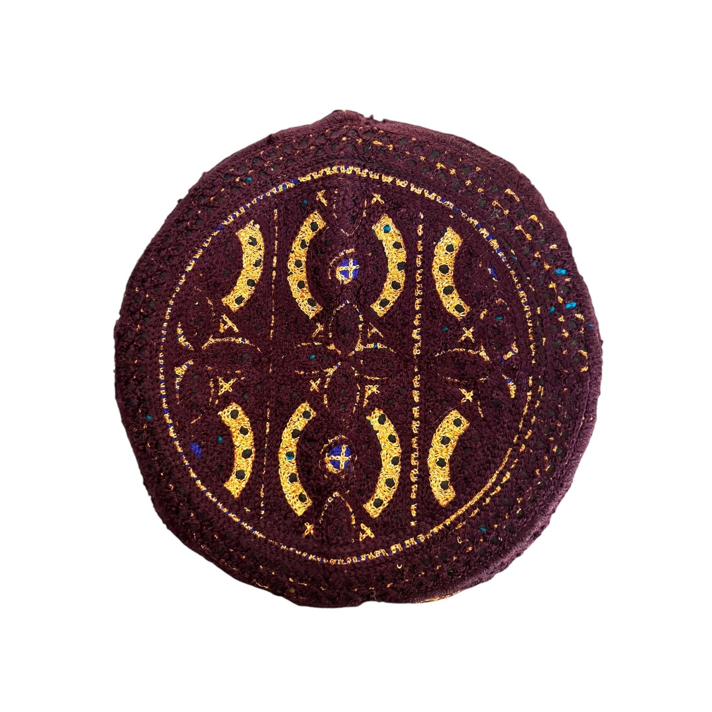 Sindhi Kufi Sufi Artist Topi - Trendy Unisex Hat - Handmade Embroidery Front Cut Cap - Golden Arch Pattern - (55 to 58 cm)
