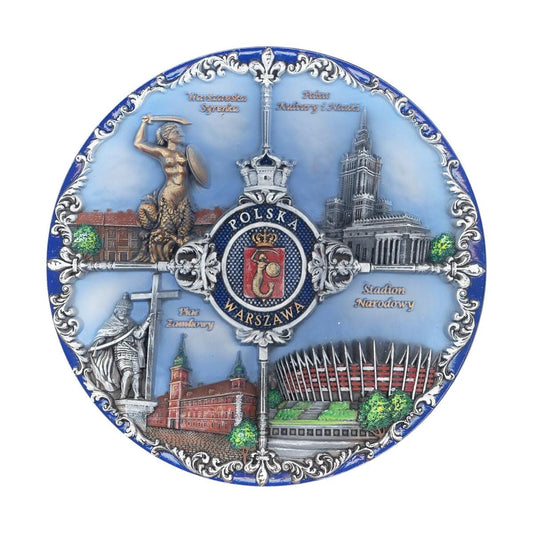 Warsaw Ceramic Decorative Plate with Stand, Vintage Style, Home Office Wall Decoration, Souvenir & Gift from Poland (Wawa and 3Cities 20cm)