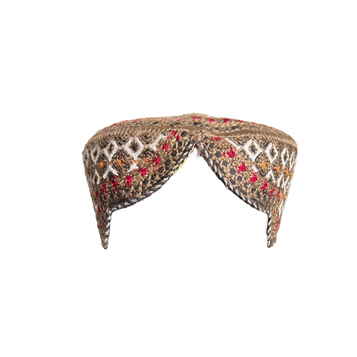 Sindhi Balochi Kufi Sufi Artist Topi - Trendy Hat - Handmade Embroidery Front Cut Cap - Diamond Gold Pattern - (55 to 57 cm)