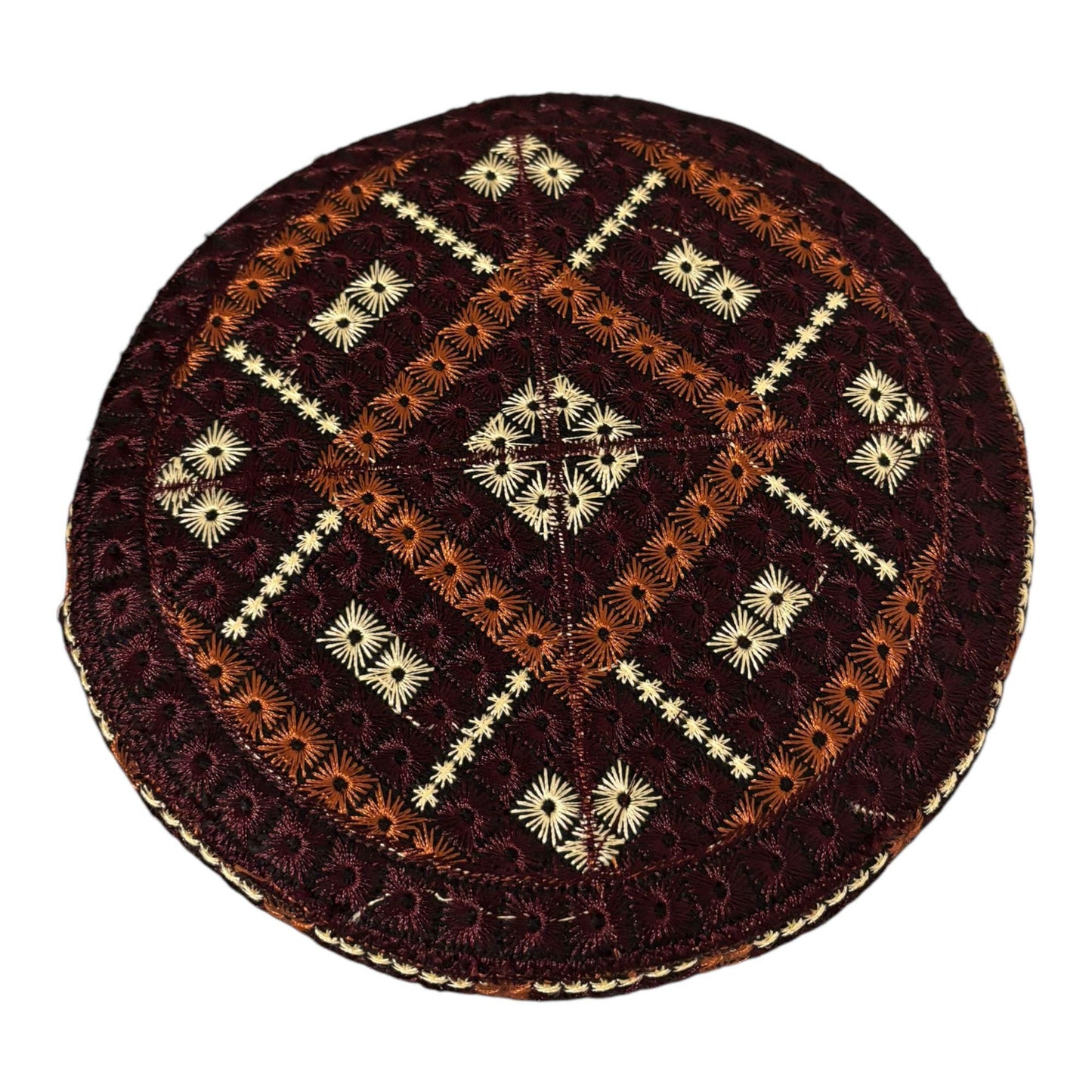 Turkish Kufi Sufi Artist Sindhi Balochi Topi - Trendy Colorful Topi - Handmade Embroidery Round Hat with Tiny Holes (Size 58 cm)