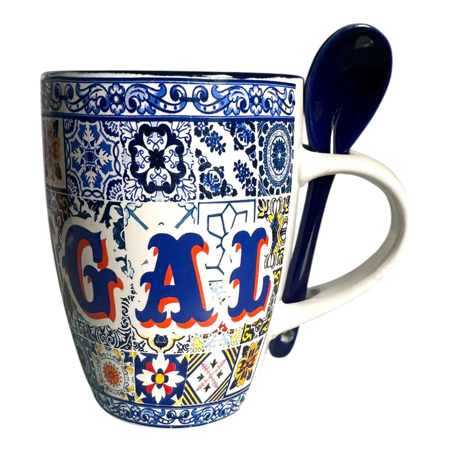 Portugal Azulejo Cup Tea Mug with Spoon in Colorful Azulejo Cardboard Packing - Beautiful Gift from Portugal