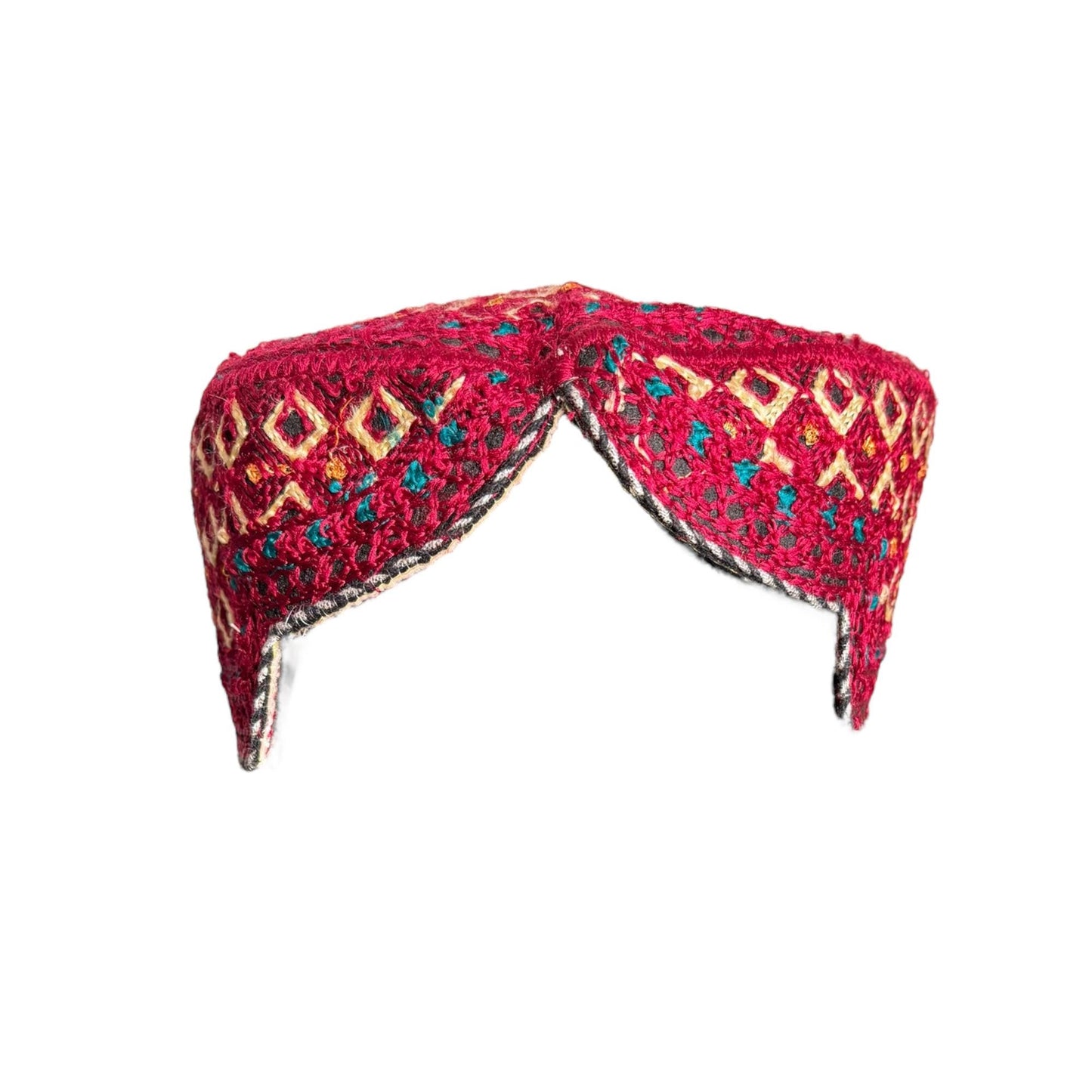 Sindhi Balochi Kufi Sufi Artist Topi - Trendy Hat - Handmade Embroidery Front Cut Cap - Diamond Gold Pattern - (55 to 57 cm)