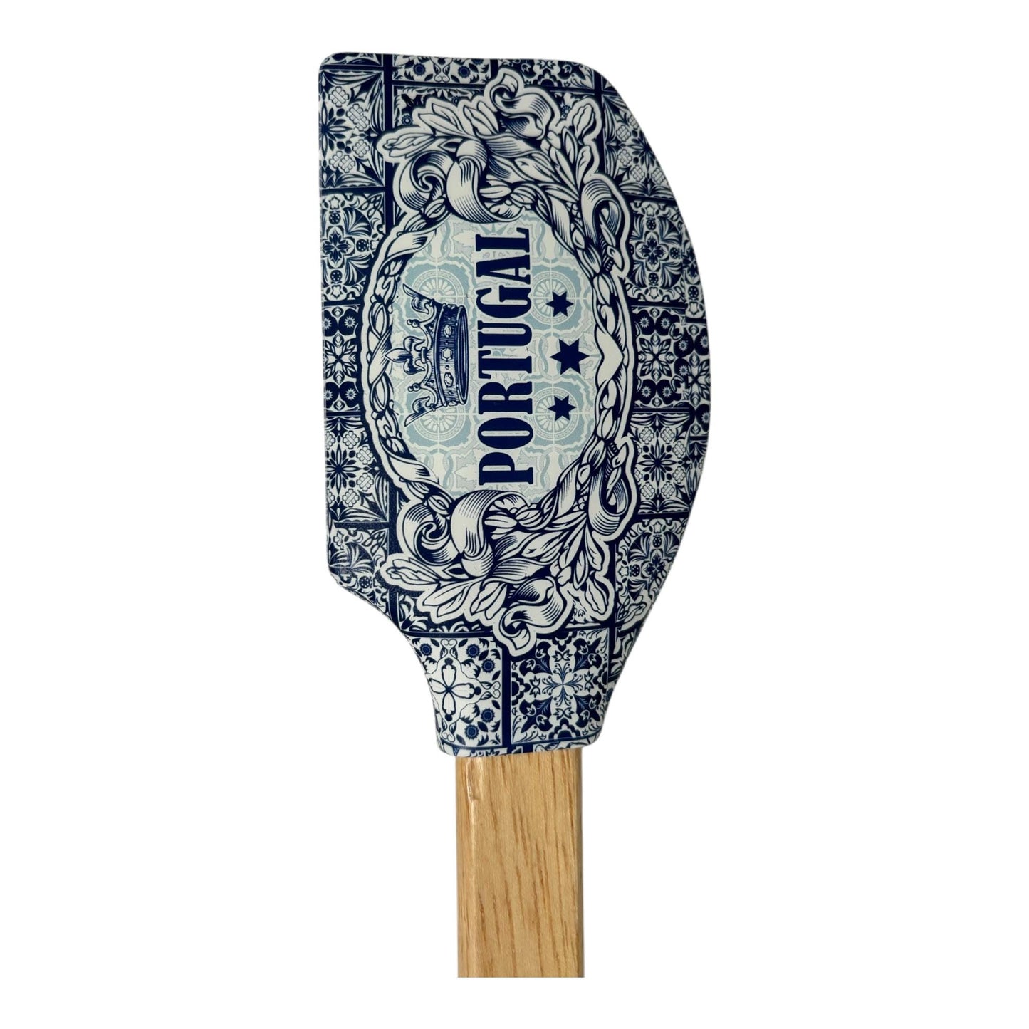 Portugal Azulejo Pattern Silicone Spatula: Wooden Handle Kitchen Decor