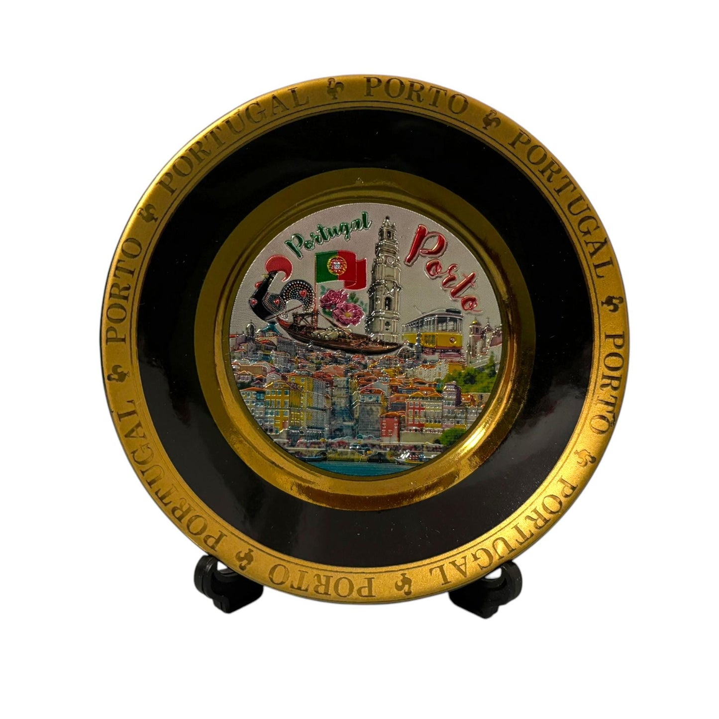 Portugal Gold Plated Ceramic Decoration Plate with Stand - Portugese Famous Monuments Kitchen Home Cafe Decoration