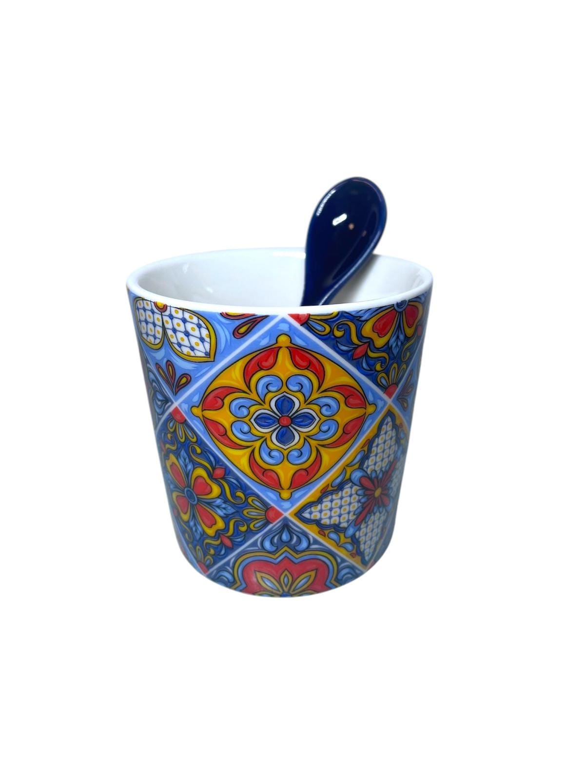 Portugal Azulejos Hand Painted Espresso Set of 2 Big Cups with Spoons in Gift Box Portugese Pottery Beautiful Gift from Portugal