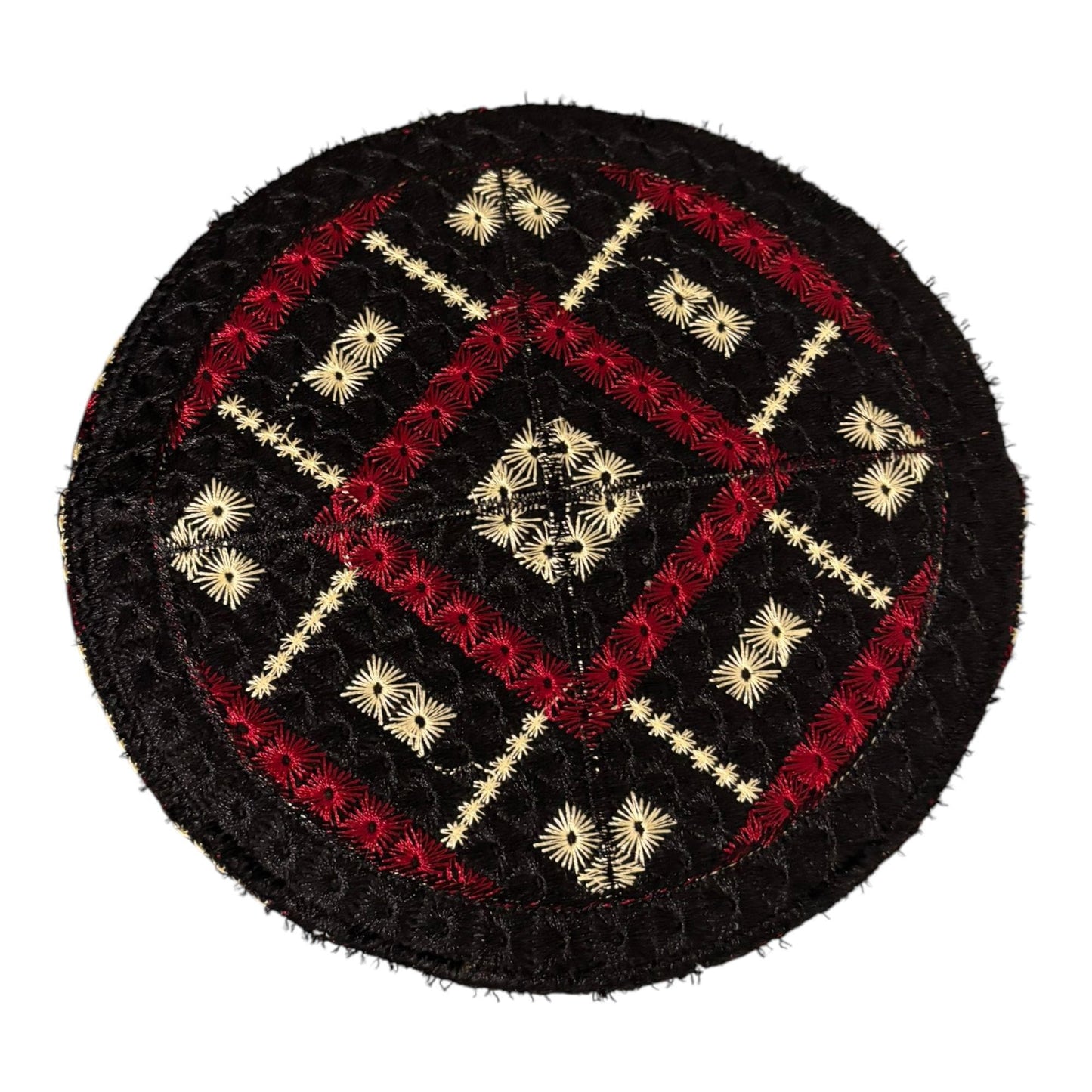 Turkish Kufi Sufi Artist Sindhi Balochi Topi - Trendy Colorful Topi - Handmade Embroidery Round Hat with Tiny Holes (Size 58 cm)