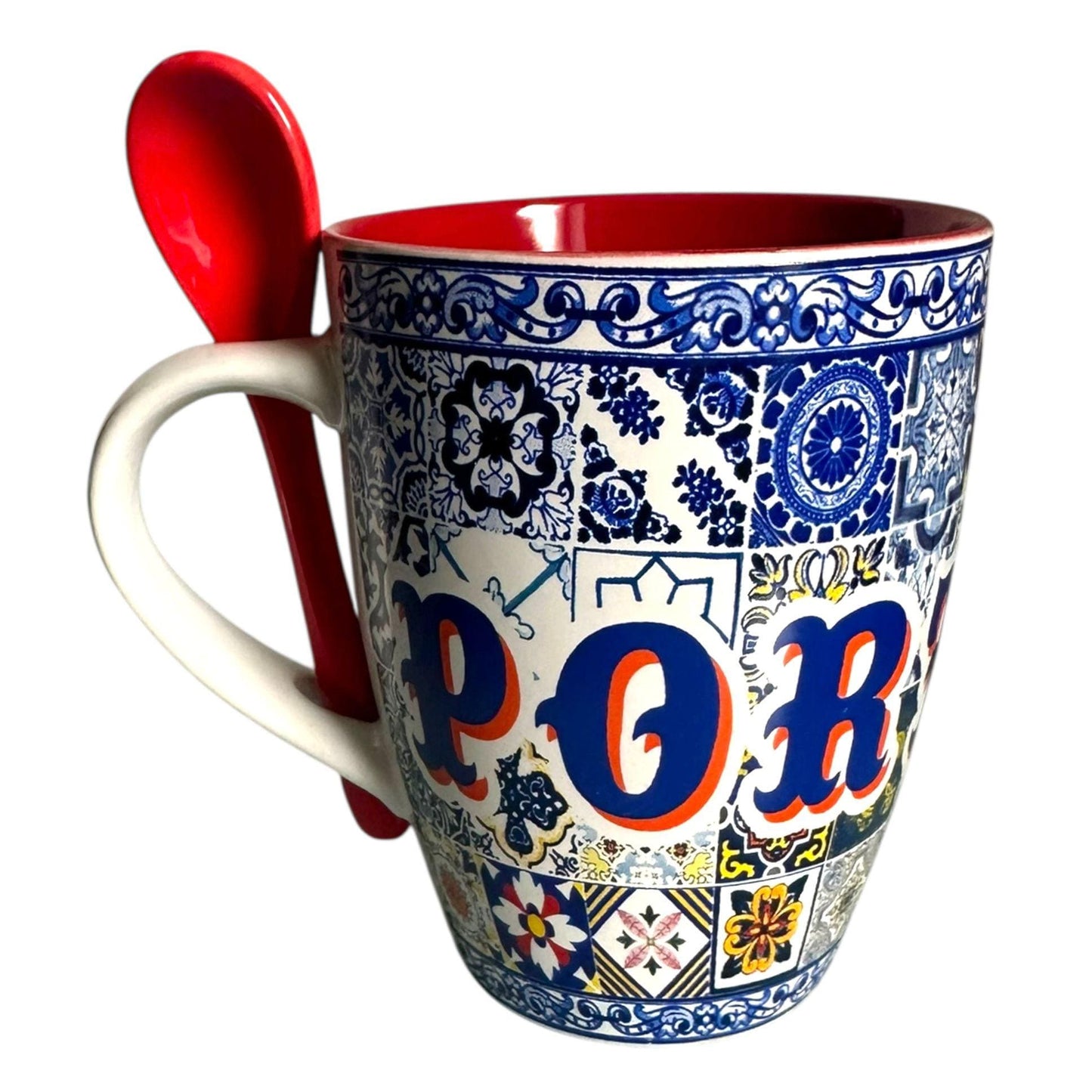 Portugal Azulejo Cup Tea Mug with Spoon in Colorful Azulejo Cardboard Packing - Beautiful Gift from Portugal