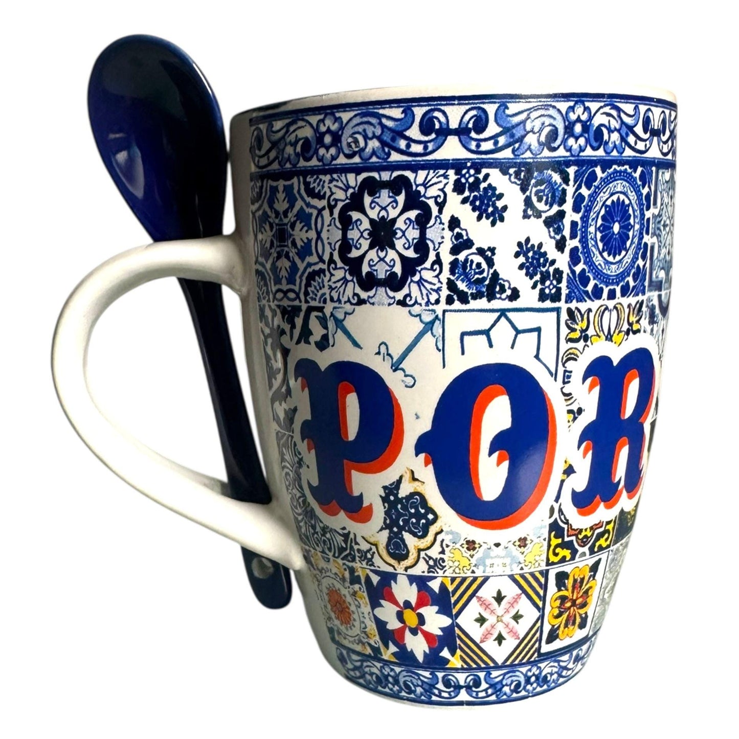 Portugal Azulejo Cup Tea Mug with Spoon in Colorful Azulejo Cardboard Packing - Beautiful Gift from Portugal