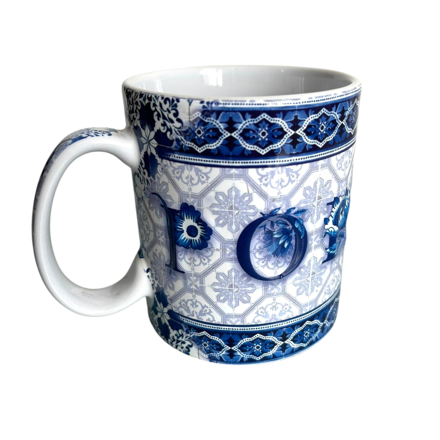 Portugal Azulejo Extra Big Coffee Mug with Embeded Letters - Portugese Pottery Ceramic Mugs - Beautiful Tourist Gift from Portugal (500 ml)