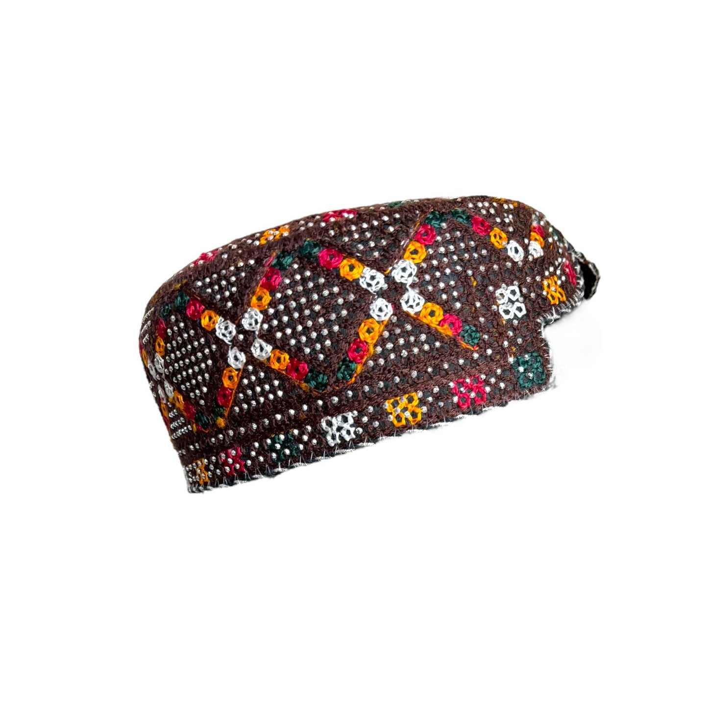 Sindhi Kufi Sufi Artist Topi - Trendy Vibrant Hat - Handmade Embroidery Front Cut Cap - Square with Sequence Work - (55 to 57 cm)