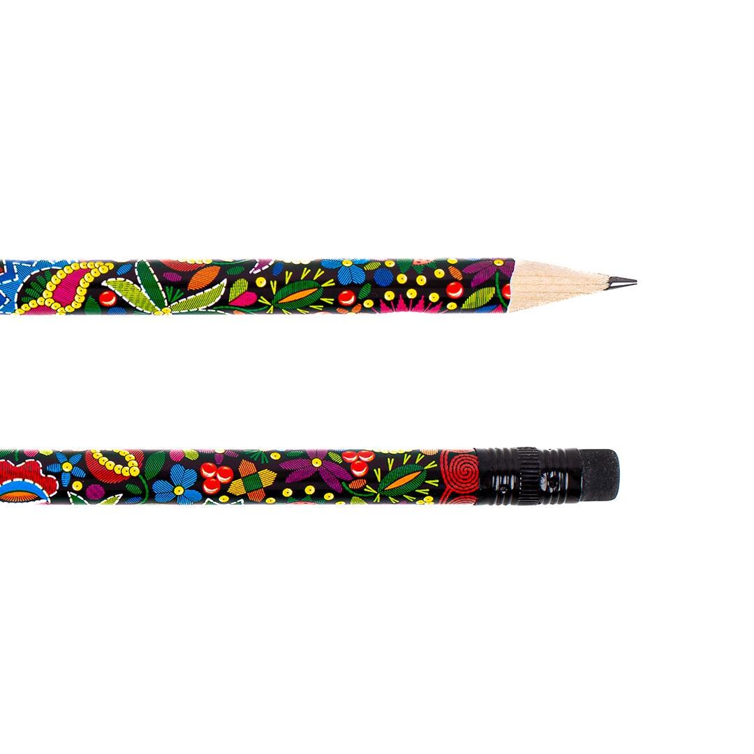 Pencils with Eraser Poland Folk Stylized Decorations Pencils with Vivid Colors and Interesting Compositions (Set of 9 Pencils)