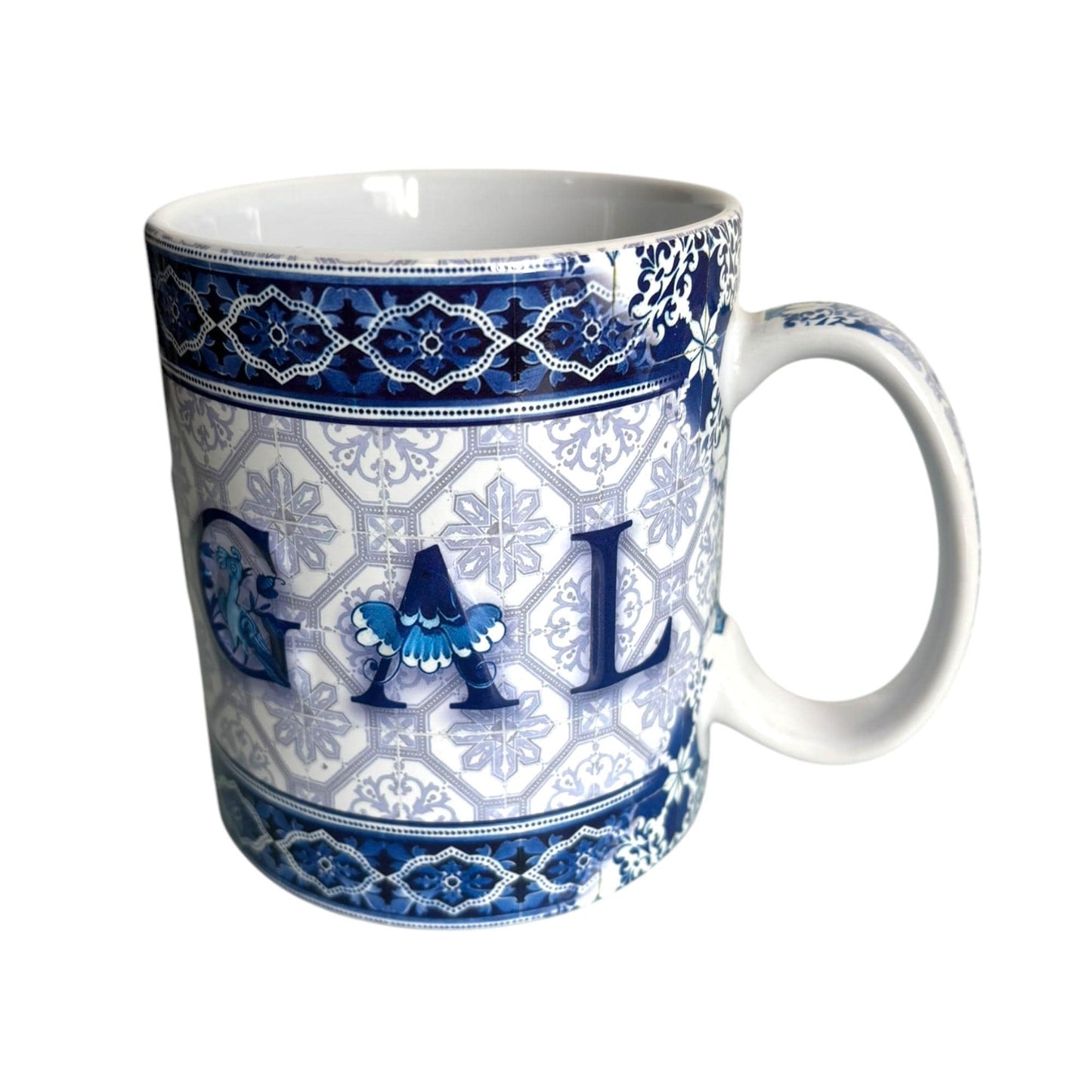 Portugal Azulejo Extra Big Coffee Mug with Embeded Letters - Portugese Pottery Ceramic Mugs - Beautiful Tourist Gift from Portugal (500 ml)