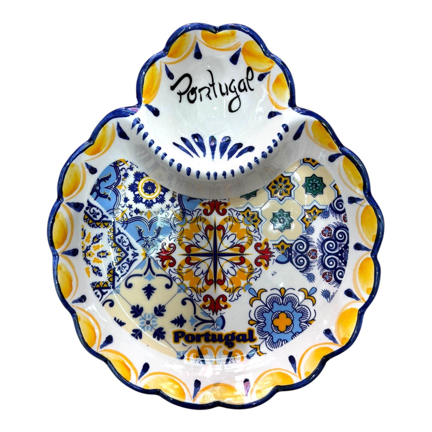 Portugal Hand Painted Pottery Big Dish/Tray  - Ceramic Dish Plate Tray for Appetizers, Olives, Sauces & Salad  7.2 x 6.1