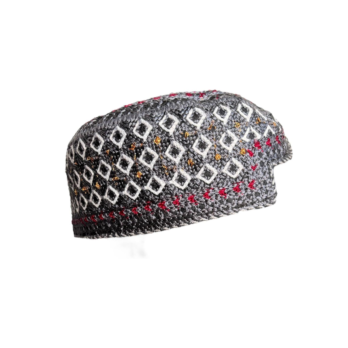 Sindhi Balochi Kufi Sufi Artist Topi - Trendy Hat - Handmade Embroidery Front Cut Cap - Diamond Gold Pattern - (55 to 57 cm)