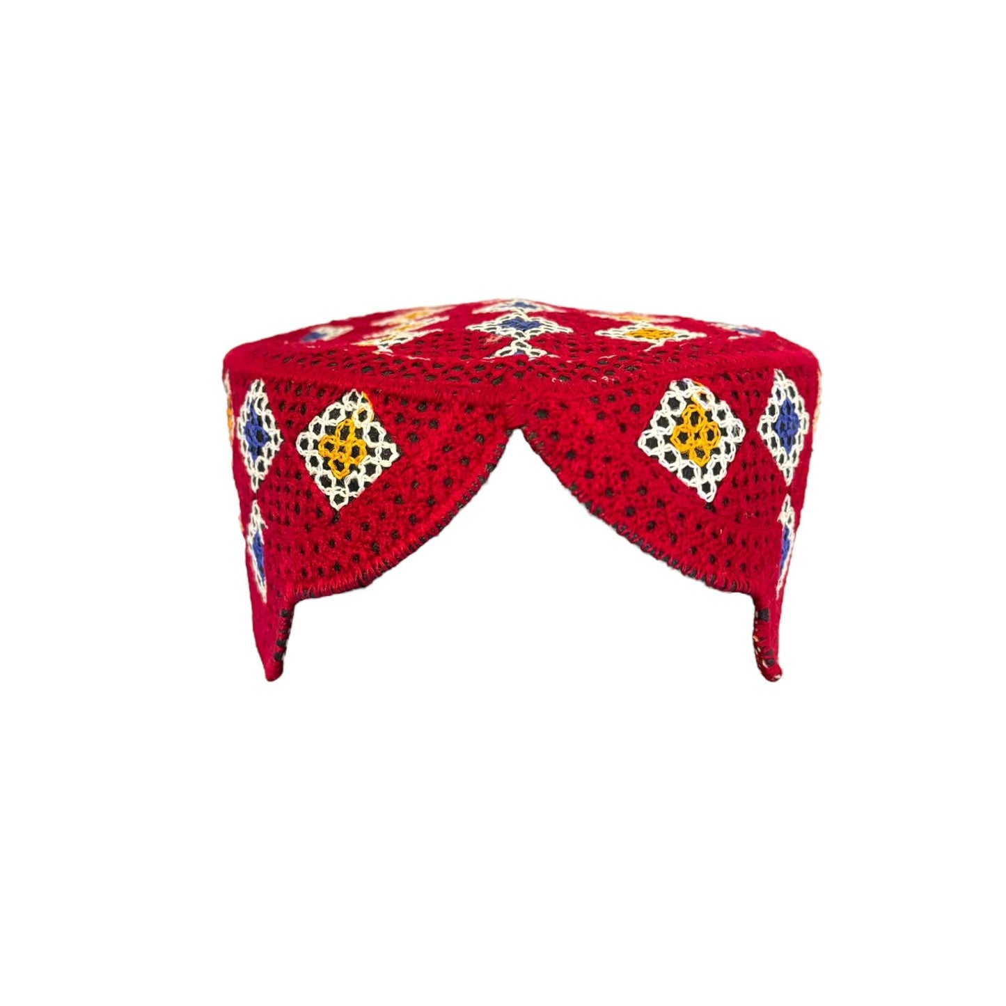 Sindhi Balochi Kufi Sufi Artist Topi - Trendy Unisex Hat - Handmade Embroidery Front Cut Cap - Dice Pattern - (55 to 57 cm)