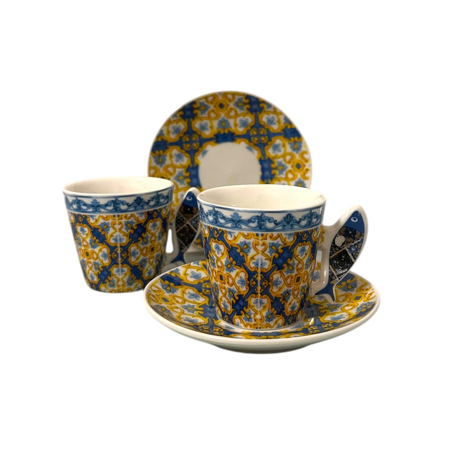 Portugal Azulejos Hand Painted Espresso Set of 2 Cups with Saucer , Tea Coffee Espresso Cups In Gift Box Beautiful Gift from Portugal