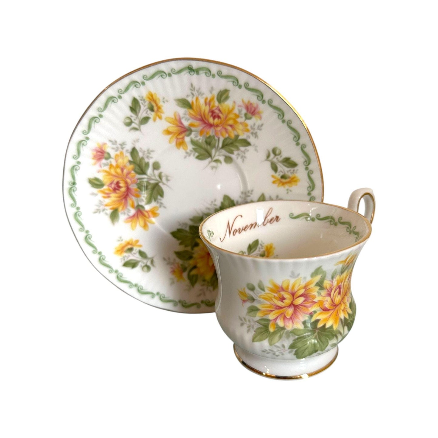 Floral Birth Wedding Month Expresso Coffee Cup with Saucer - Kitchen Table Decoration Souvenir from Portugal