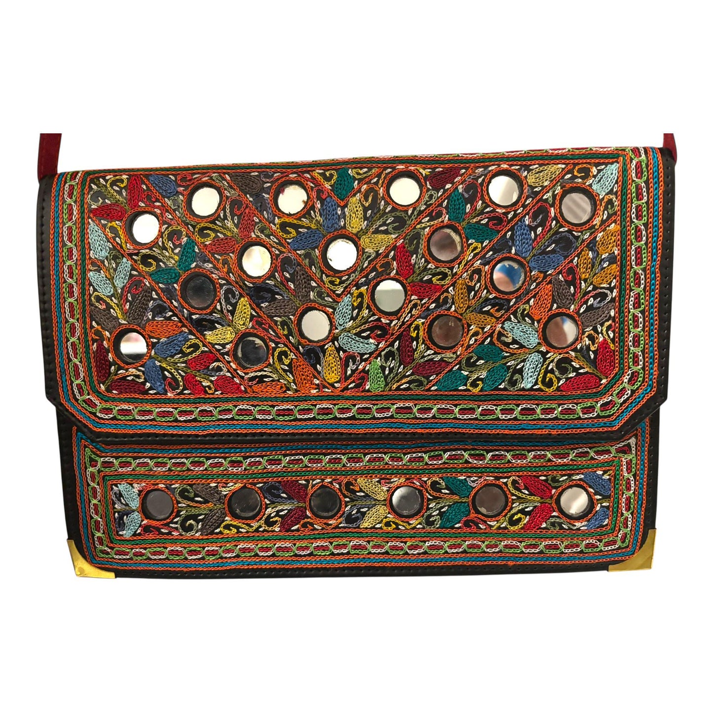 Authentic Balochi Sindhi Handmade Embroidered Mirror Work Leather Clutch Bag Wallets Beautiful Souvenir from Pakistan