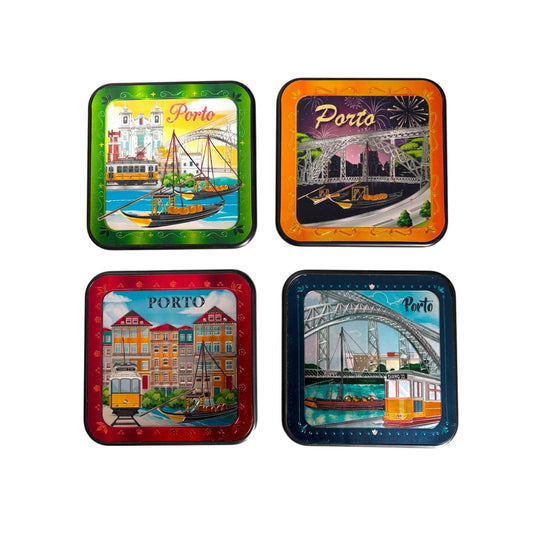 Acrylic Glossy Coffee Tea Coaster - Beautiful Designs & Monuments of Porto Portugal - Tourist Souvenir Gift from Portugal (Set of 4)