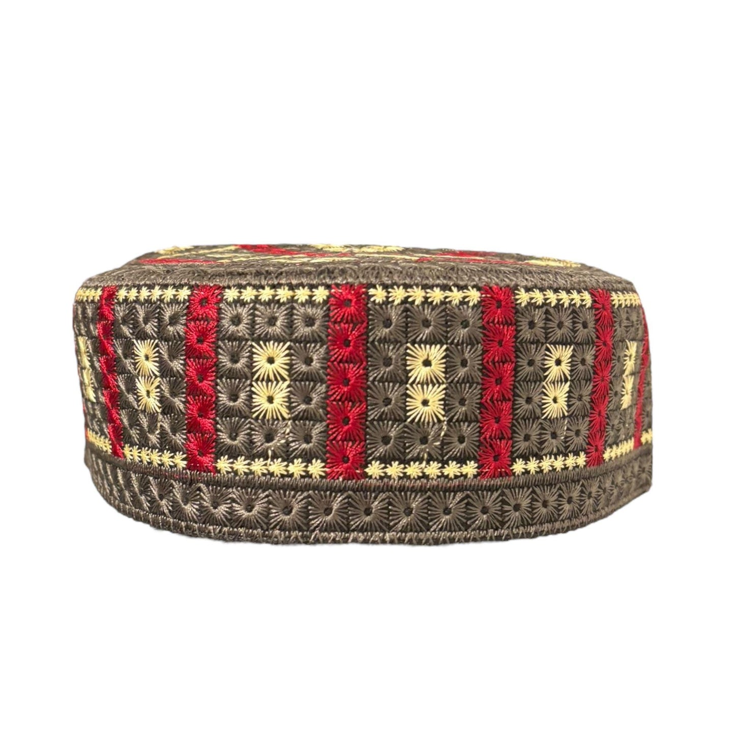Turkish Kufi Sufi Artist Sindhi Balochi Topi - Trendy Colorful Topi - Handmade Embroidery Round Hat with Tiny Holes (Size 58 cm)