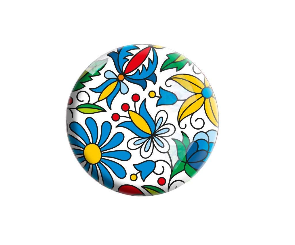 Round Glass & Ceramic Fridge Magnets Folk Patterns from Poland