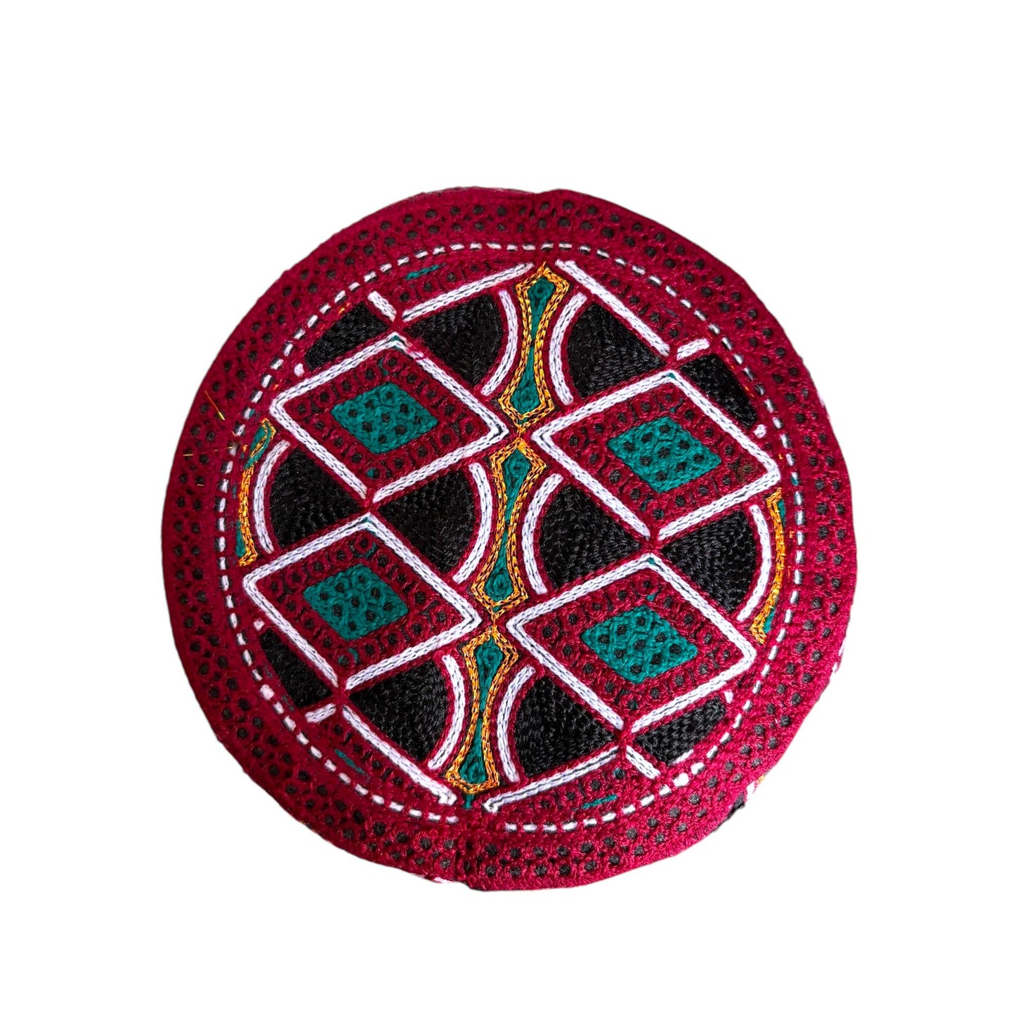 Kufi Sufi Artist Sindhi Balochi Topi - Trendy Traditional Vibrant Colorful Topi - Handmade Embroidery Round Hat (Size 55cm)